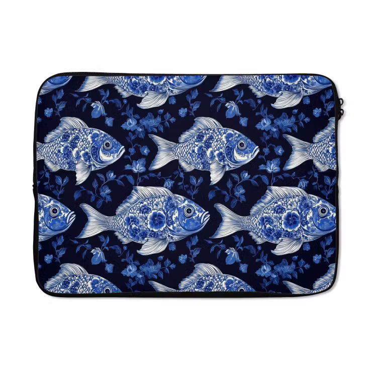 Laptophoes - Vissen - Bloemen - Blauw — 5