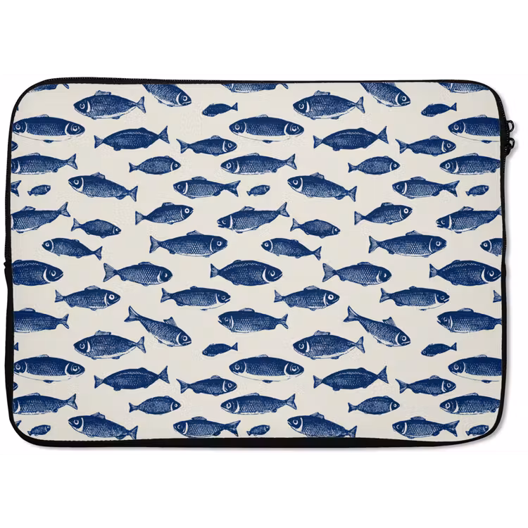 Laptophoes - Vissen - Patroon - Blauw - Wit — 1
