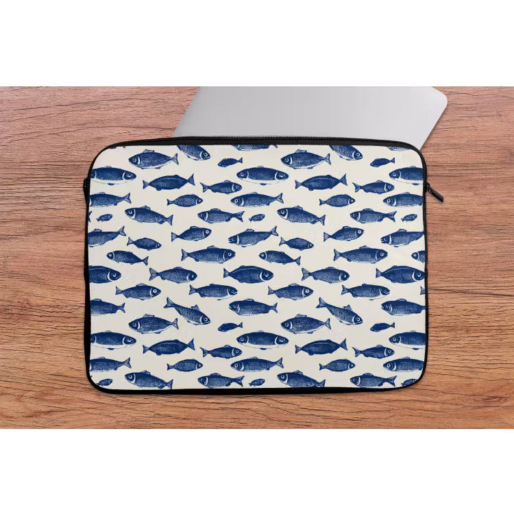 Laptophoes - Vissen - Patroon - Blauw - Wit — 2
