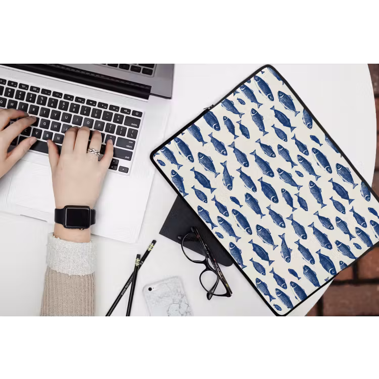 Laptophoes - Vissen - Patroon - Blauw - Wit — 3