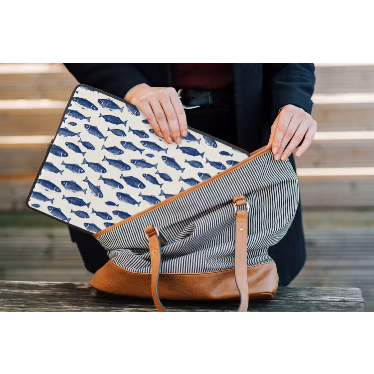 Laptophoes - Vissen - Patroon - Blauw - Wit — 4