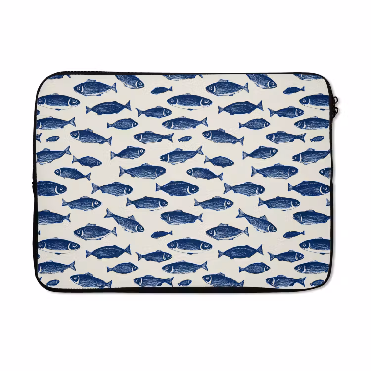 Laptophoes - Vissen - Patroon - Blauw - Wit — 5