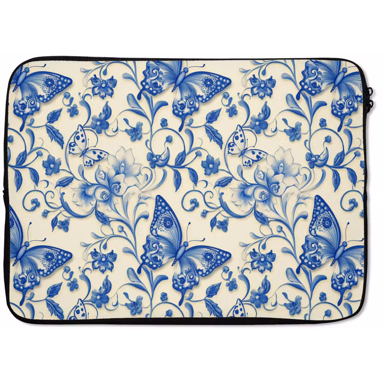 Laptophoes - Vlinders - Bloemen - Blauw - Botanisch — 1