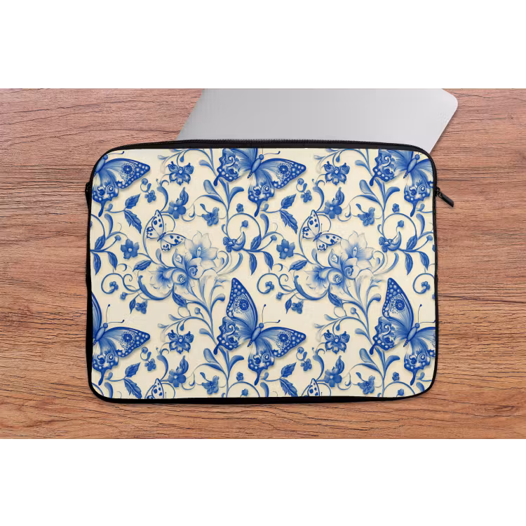 Laptophoes - Vlinders - Bloemen - Blauw - Botanisch — 2