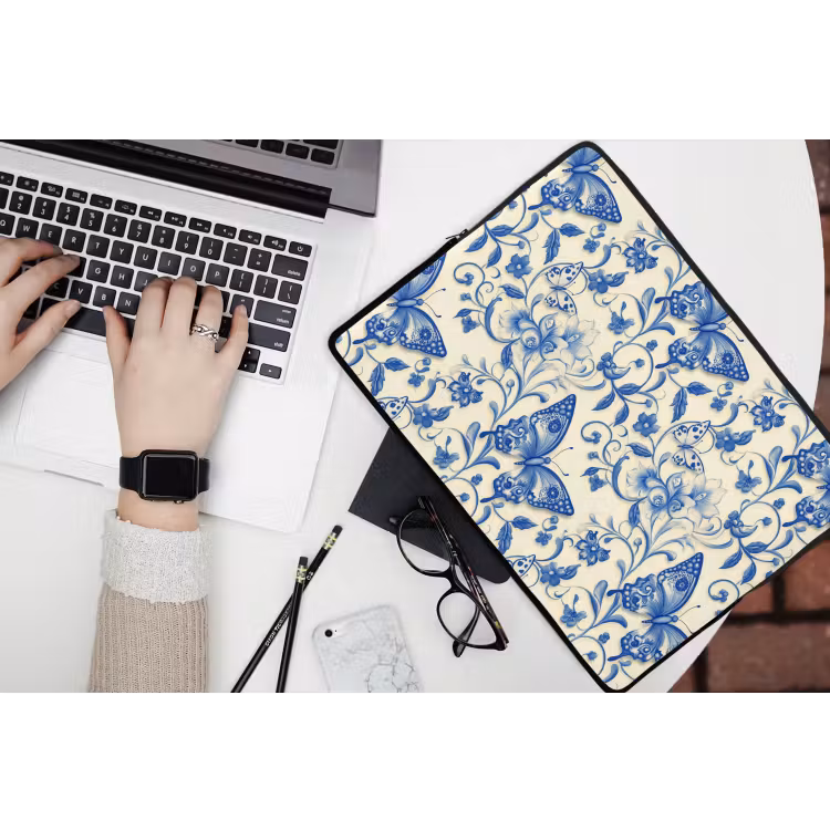 Laptophoes - Vlinders - Bloemen - Blauw - Botanisch — 3