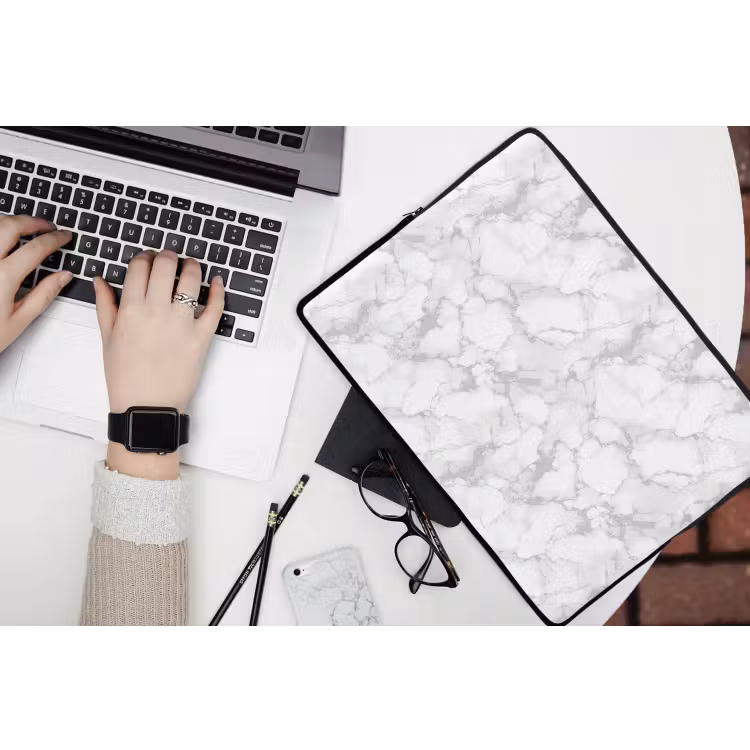 Laptophoes - Wit - Marmer - Grijs — 3