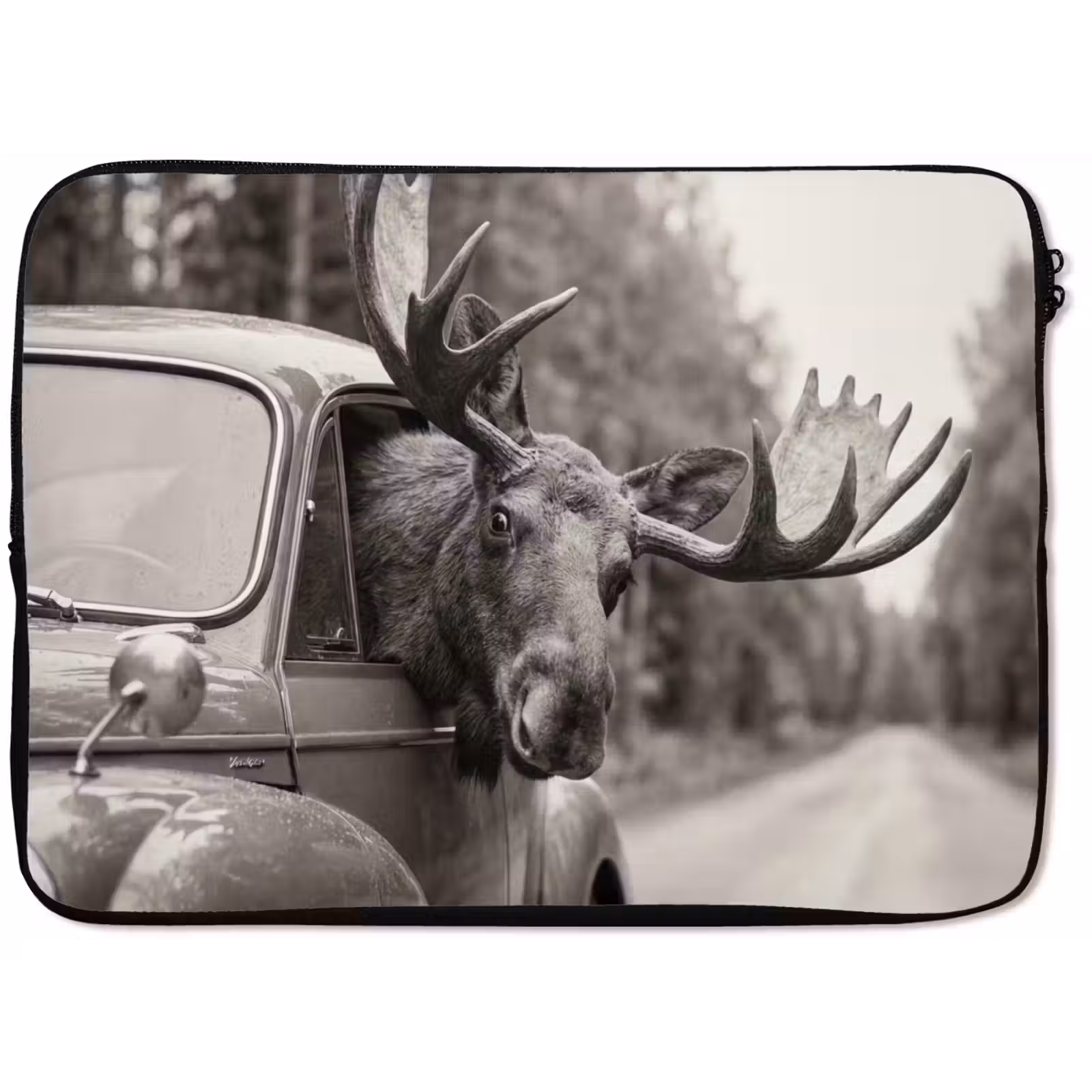 Laptophoes - Eland - Auto - Gewei - Zwart - Wit — 1