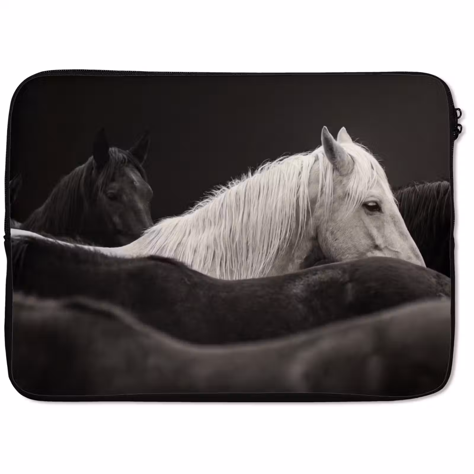 Laptophoes - Paarden - Zwart - Wit - Kudde — 1