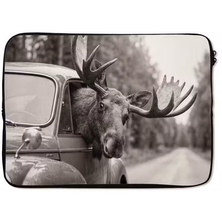 Laptophoes - Eland - Auto - Gewei - Zwart - Wit — 1