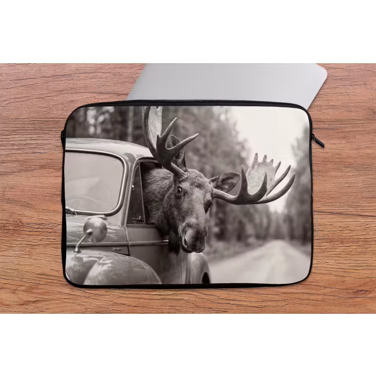 Laptophoes - Eland - Auto - Gewei - Zwart - Wit — 2