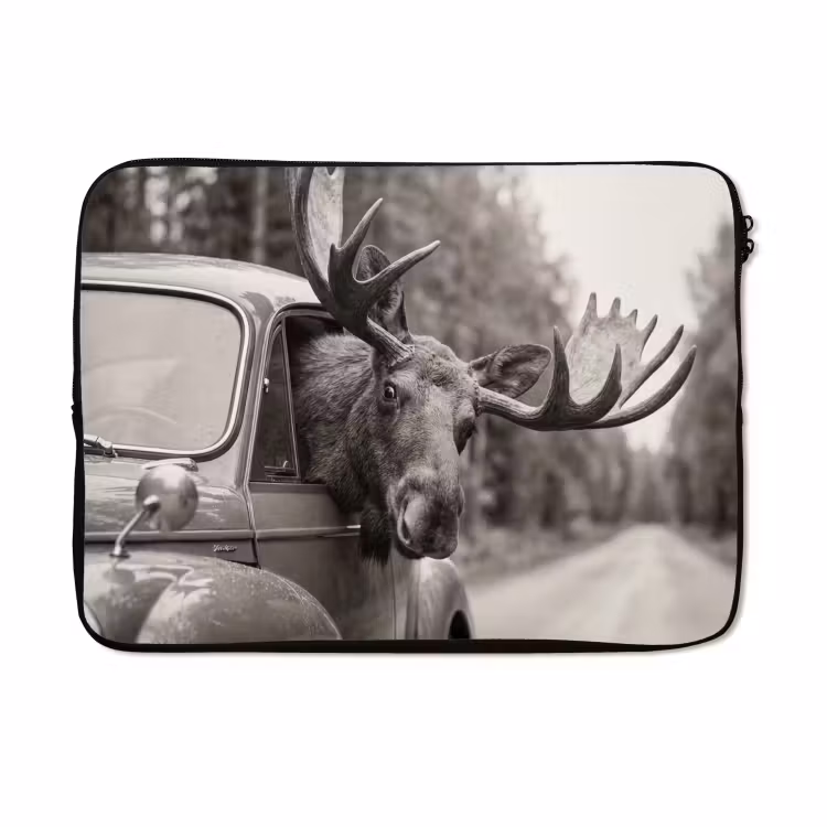 Laptophoes - Eland - Auto - Gewei - Zwart - Wit — 5