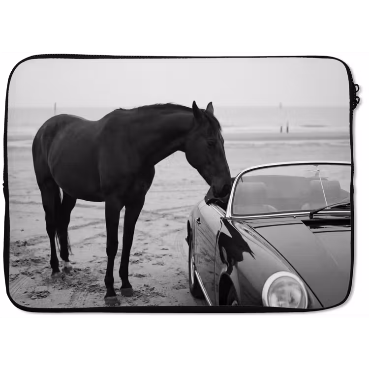 Laptophoes - Paard - Auto - Zwart - Wit — 1