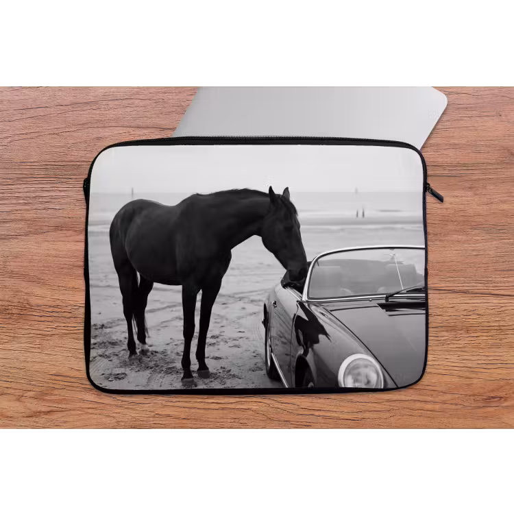 Laptophoes - Paard - Auto - Zwart - Wit — 2