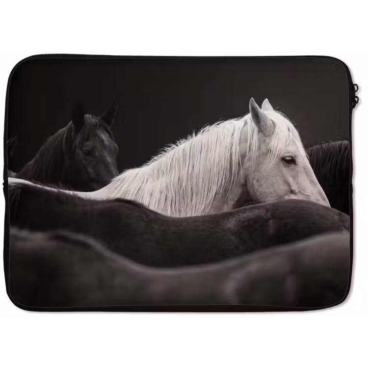 Laptophoes - Paarden - Zwart - Wit - Kudde — 1