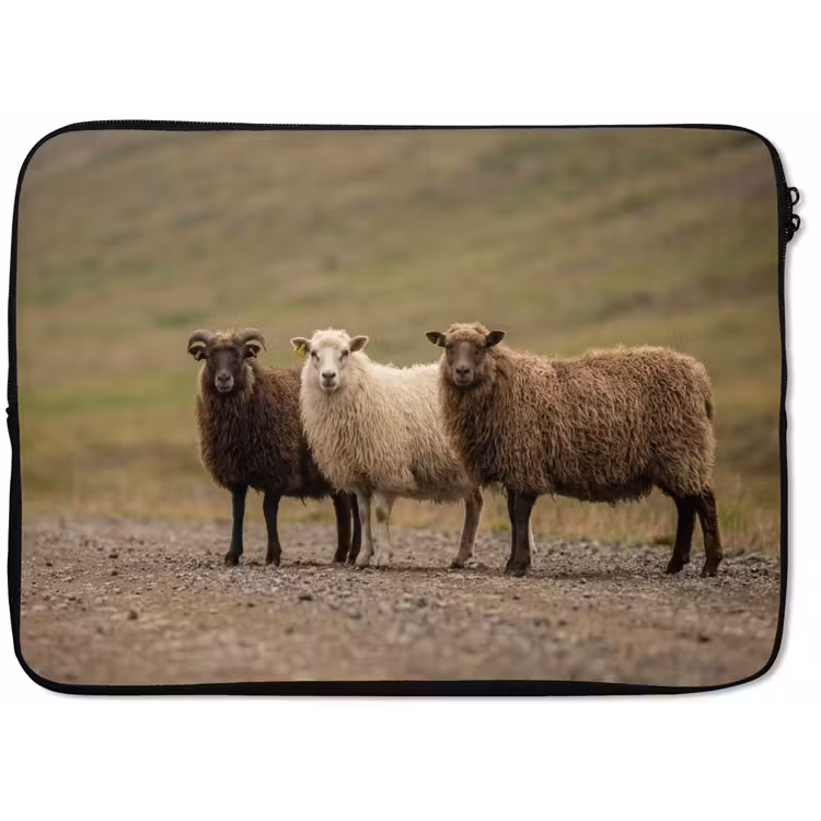 Laptophoes - Schapen - Bruin - Wit - Grindpad — 1