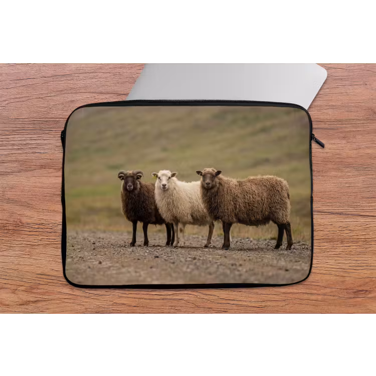 Laptophoes - Schapen - Bruin - Wit - Grindpad — 2