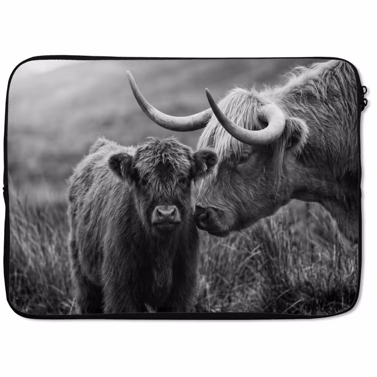 Laptophoes - Schotse hooglander - Kalf - Zwart - Wit — 1