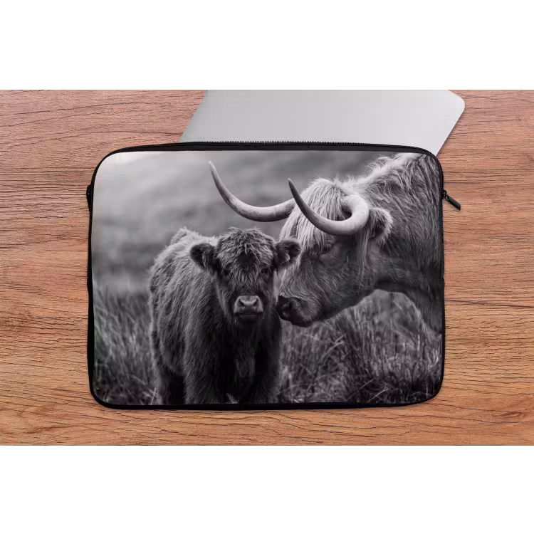 Laptophoes - Schotse hooglander - Kalf - Zwart - Wit — 2