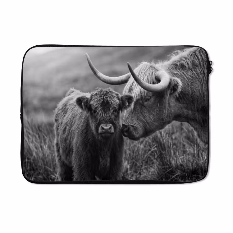 Laptophoes - Schotse hooglander - Kalf - Zwart - Wit — 5