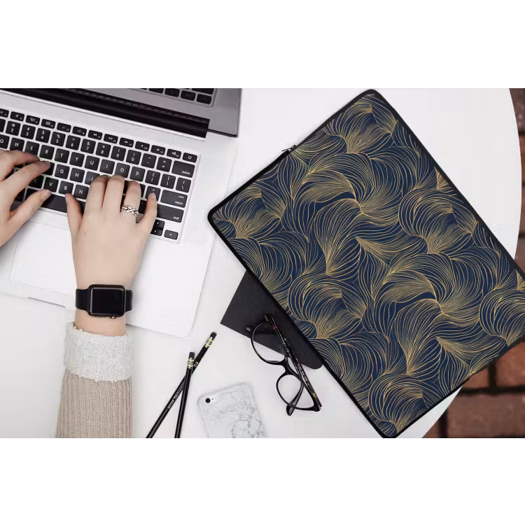 Laptophoes - Abstract - Lijnen - Blauw - Goud — 3