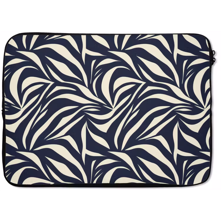 Laptophoes - Bladvormen - Blauw - Patroon - Wit — 1