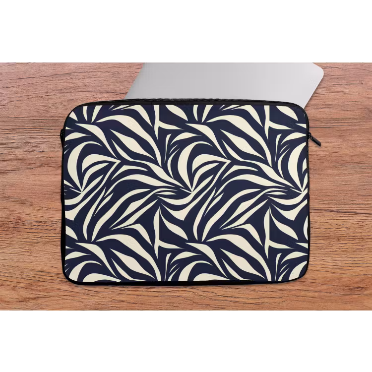 Laptophoes - Bladvormen - Blauw - Patroon - Wit — 2