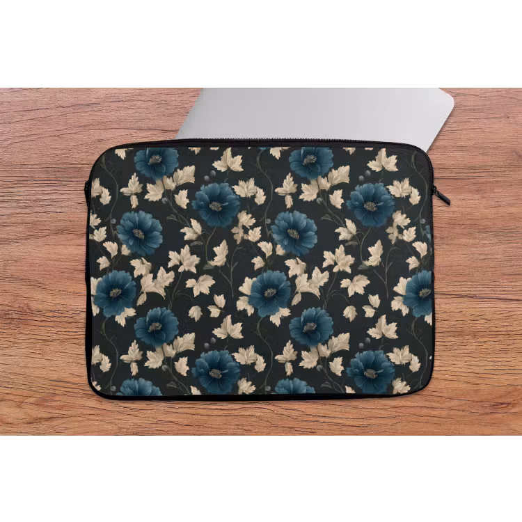 Laptophoes - Botanisch - Bloemen - Blauw — 2