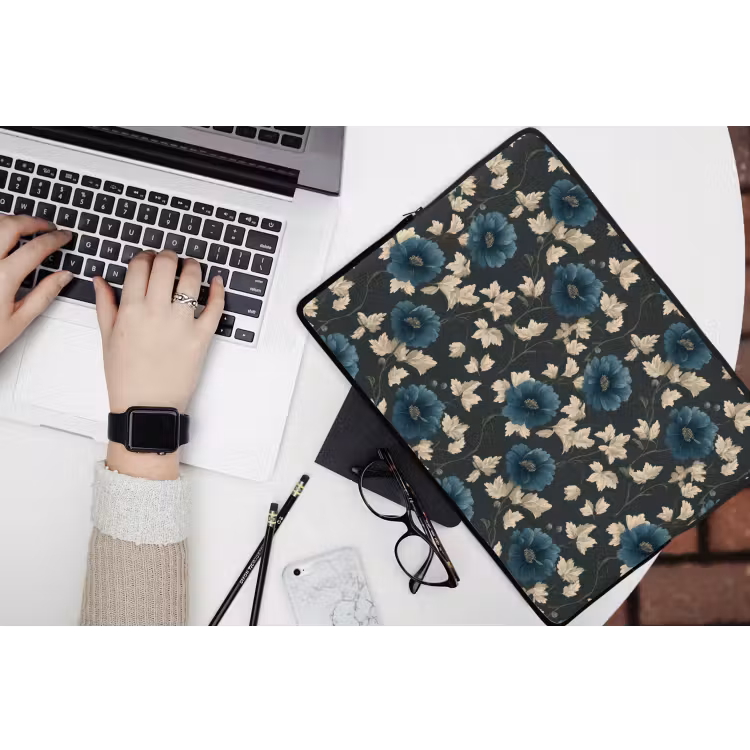 Laptophoes - Botanisch - Bloemen - Blauw — 3
