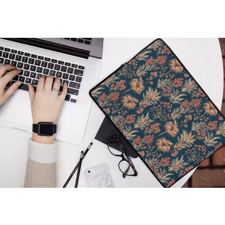 Laptophoes - Botanisch - Patroon - Blauw — 3