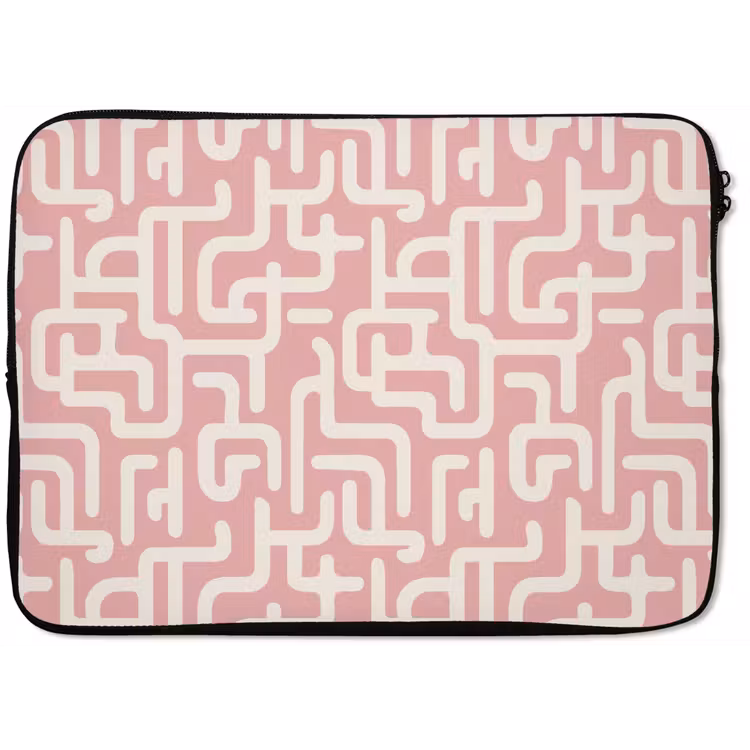 Laptophoes - Doolhofpatroon - Roze - Wit - Abstract — 1