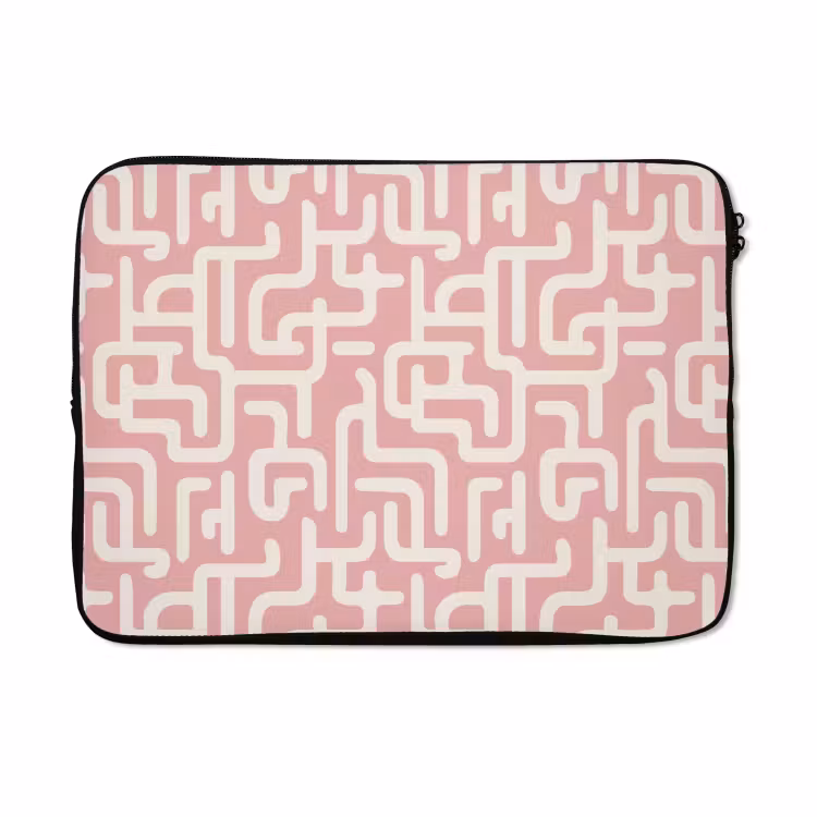 Laptophoes - Doolhofpatroon - Roze - Wit - Abstract — 5