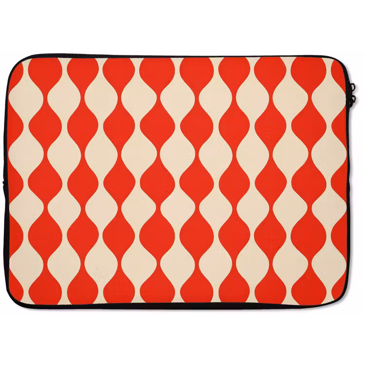 Laptophoes - Golvend patroon - Retro - Rood - Beige — 1
