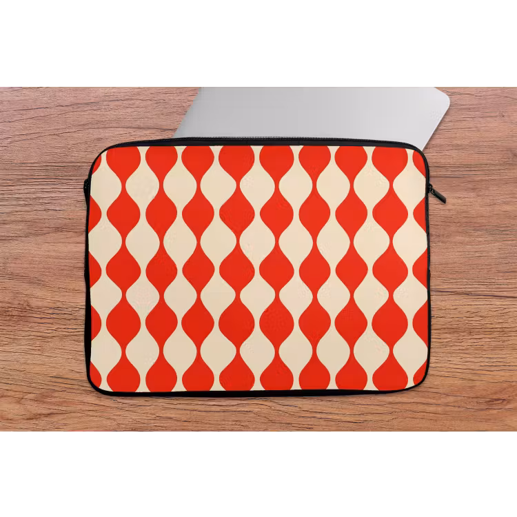 Laptophoes - Golvend patroon - Retro - Rood - Beige — 2