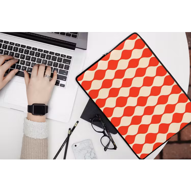 Laptophoes - Golvend patroon - Retro - Rood - Beige — 3