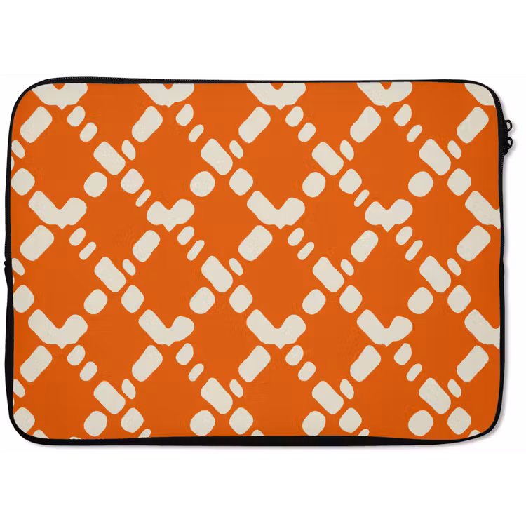 Laptophoes - Oranje - Ruitpatroon - Wit — 1
