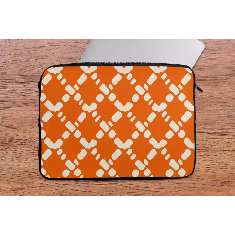Laptophoes - Oranje - Ruitpatroon - Wit — 2