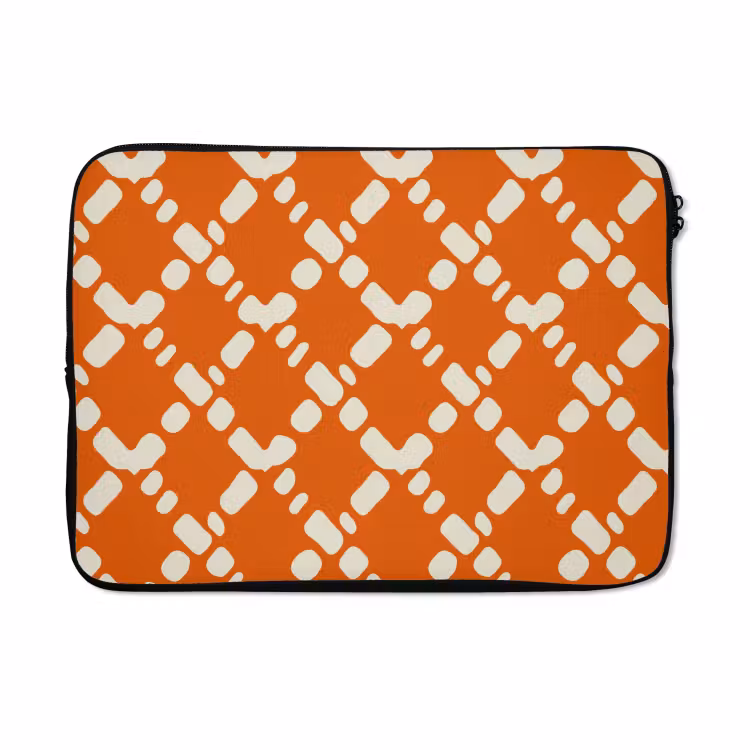 Laptophoes - Oranje - Ruitpatroon - Wit — 5