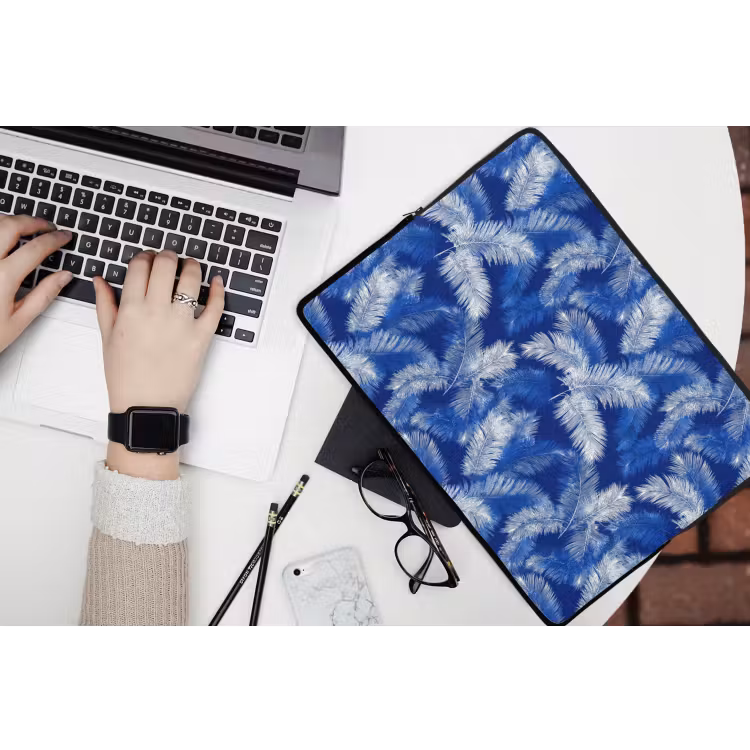 Laptophoes - Palmblad - Patroon - Blauw — 3