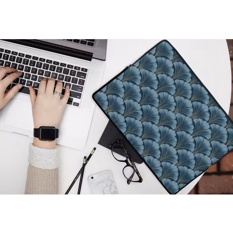 Laptophoes - Patroon - Ginkgoblad - Blauw — 3