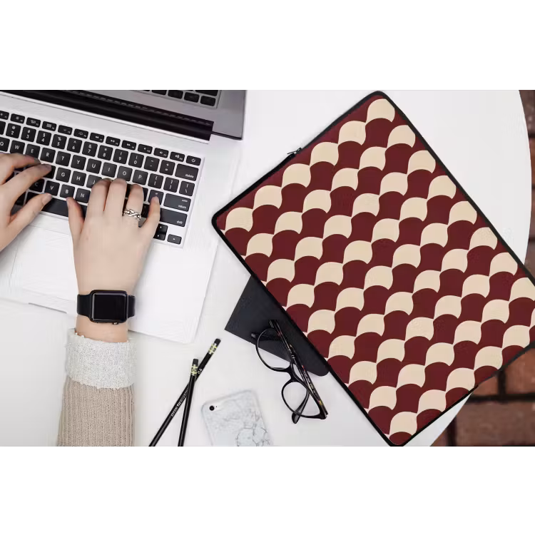 Laptophoes - Rood - Tegelpatroon - Crème — 3