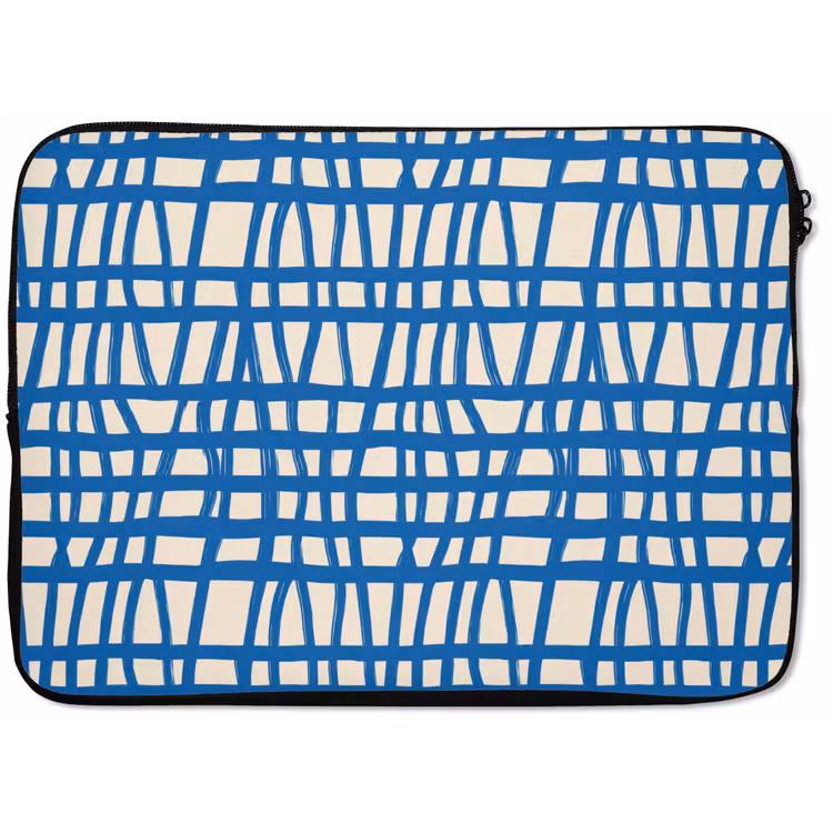 Laptophoes - Ruitpatroon - Blauw - Crème — 1