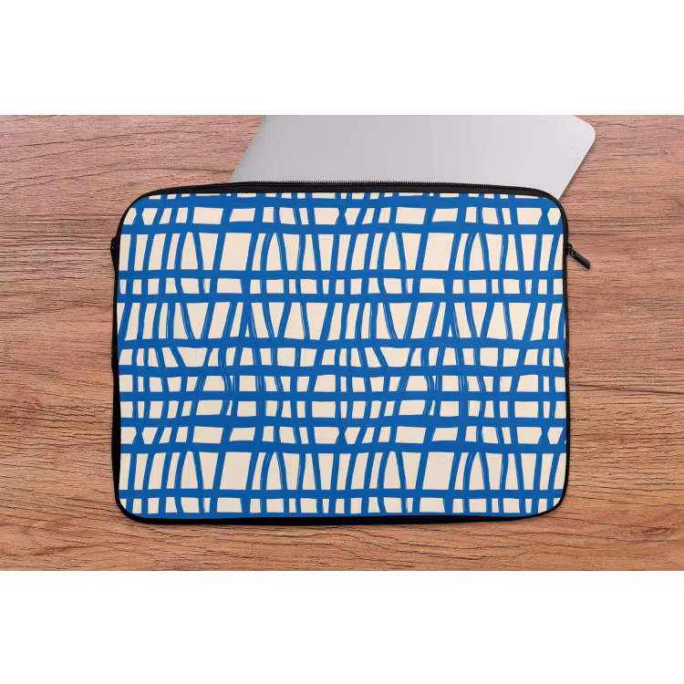 Laptophoes - Ruitpatroon - Blauw - Crème — 2