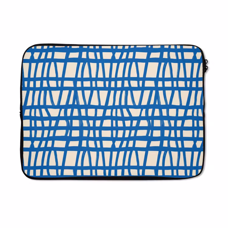 Laptophoes - Ruitpatroon - Blauw - Crème — 5
