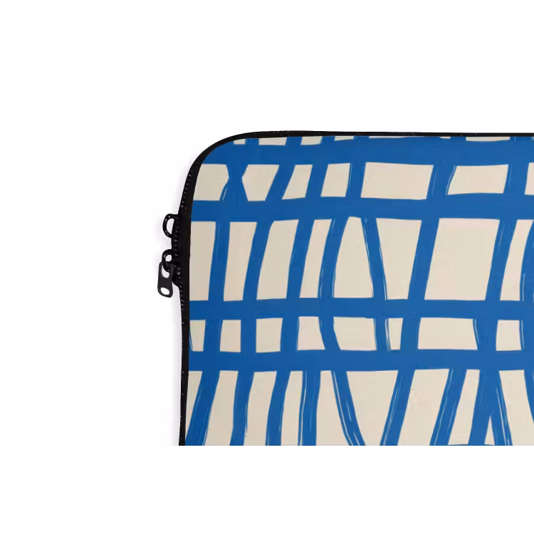 Laptophoes - Ruitpatroon - Blauw - Crème — 6