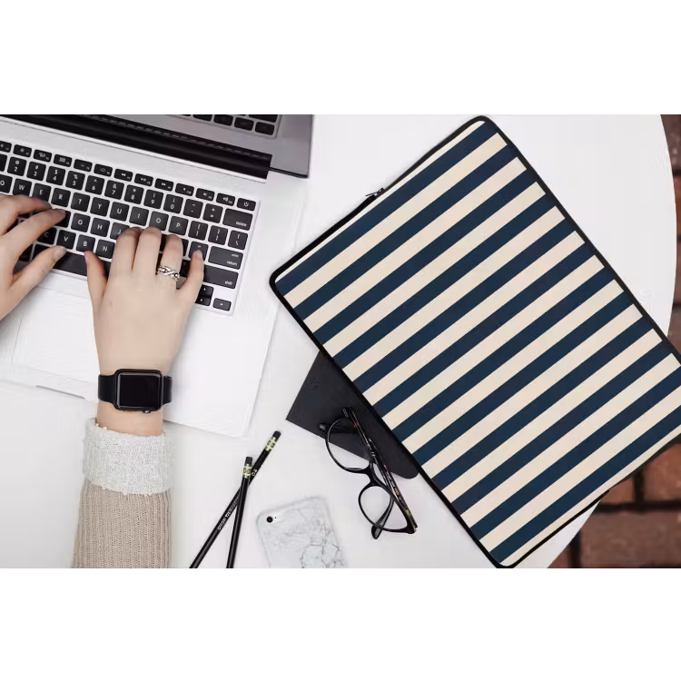 Laptophoes - Verticale strepen - Blauw - Crème — 3