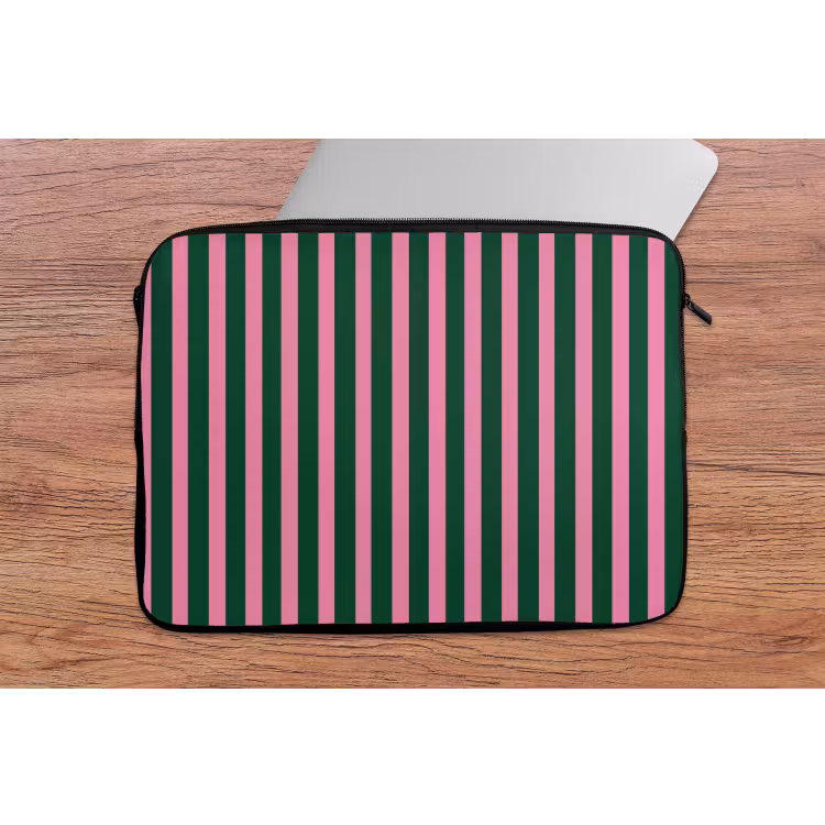 Laptophoes - Verticale strepen - Groen - Roze — 2