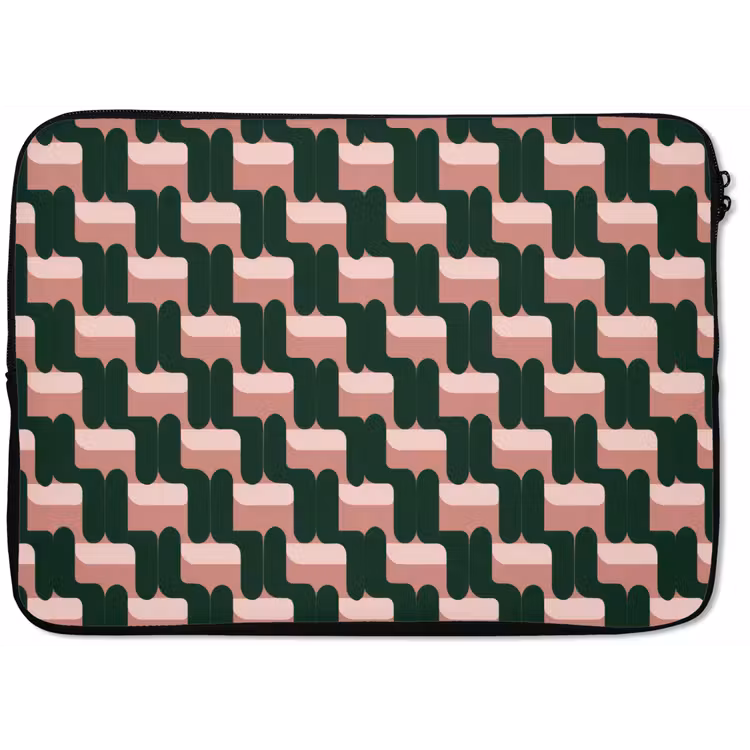 Laptophoes - Vlechtpatroon - Groen - Roze - Geometrisch — 1