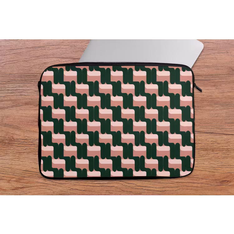 Laptophoes - Vlechtpatroon - Groen - Roze - Geometrisch — 2