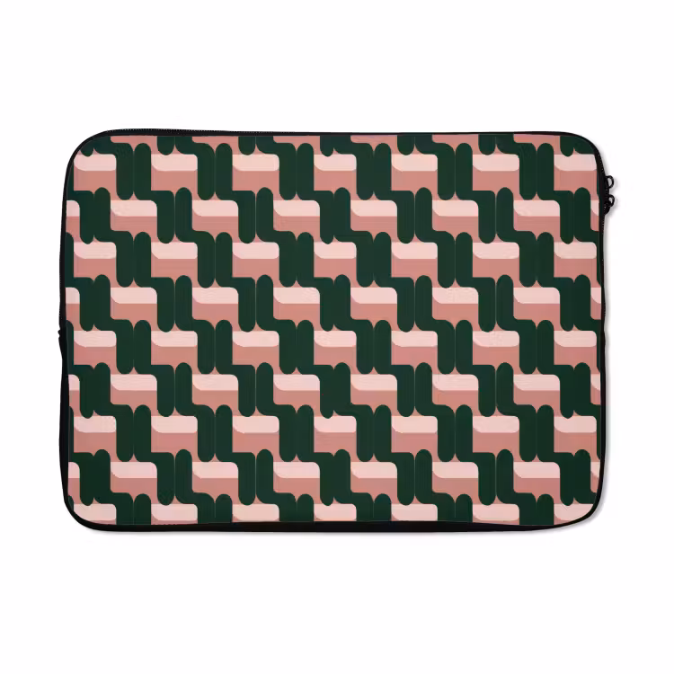 Laptophoes - Vlechtpatroon - Groen - Roze - Geometrisch — 5