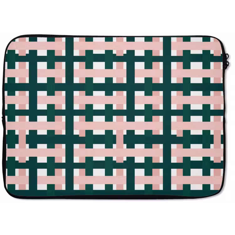 Laptophoes - Vlechtpatroon - Groen - Roze - Grafisch — 1